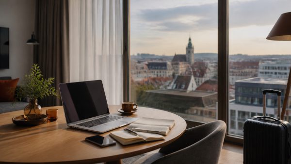 Miejsce do pracy w apartamencie z widokiem na Wrocław
